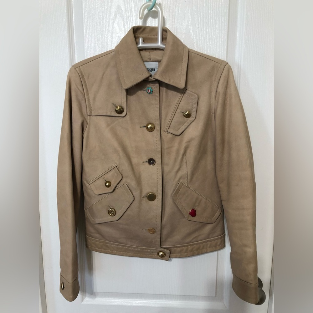 Super Rare 90s Moschino Vintage Brown Genuine Leather Jacket unique buttons